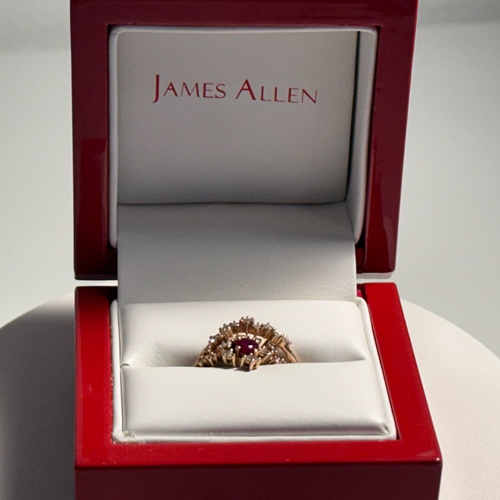 Red Ruby and Diamonds Rose Gold Floral Ring